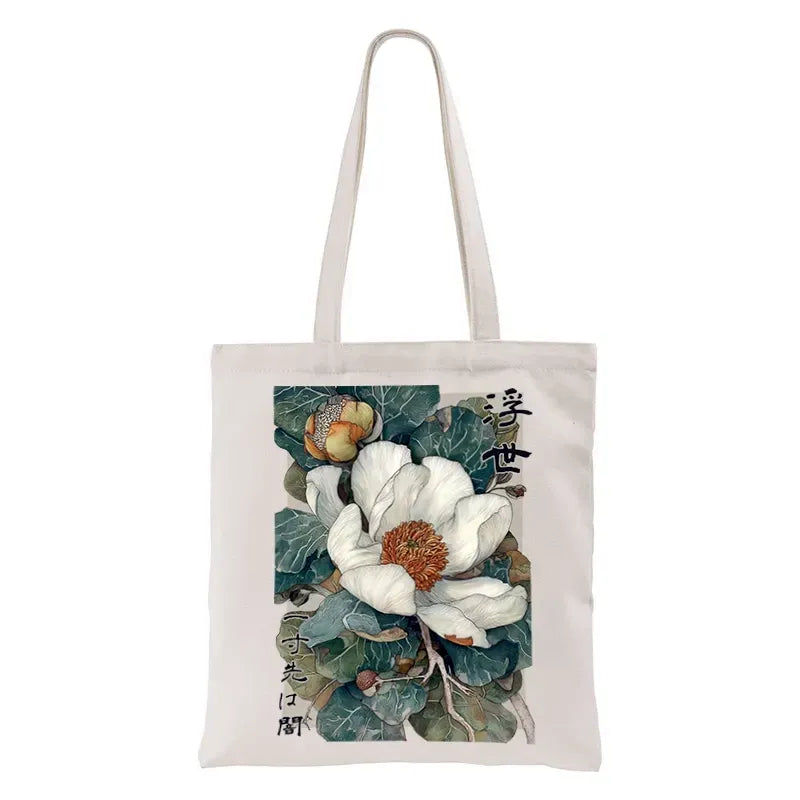 Kyoto-Lion Ukiyoe Magnolia Flower Poster Tote Bag