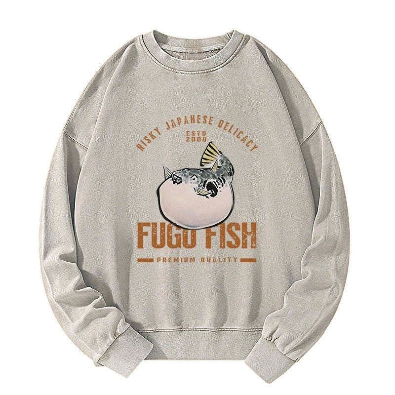 Kyoto-Lion Fugu Fish Japanese Washed Sweatshirt