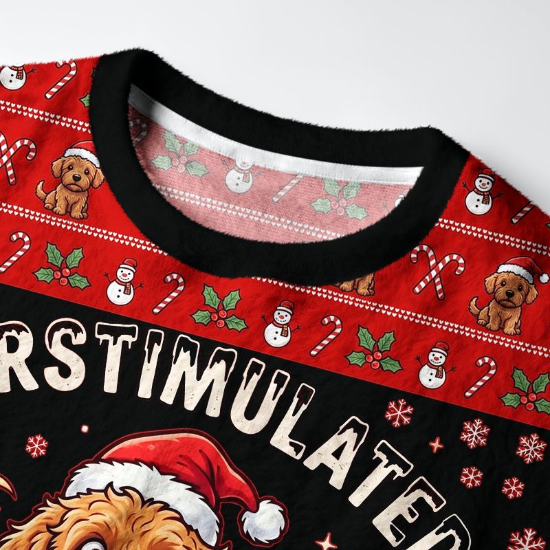 Kyoto-Lion Overstimulated But Festive Dog Fuzzy Christmas Ugly Sweatshirt