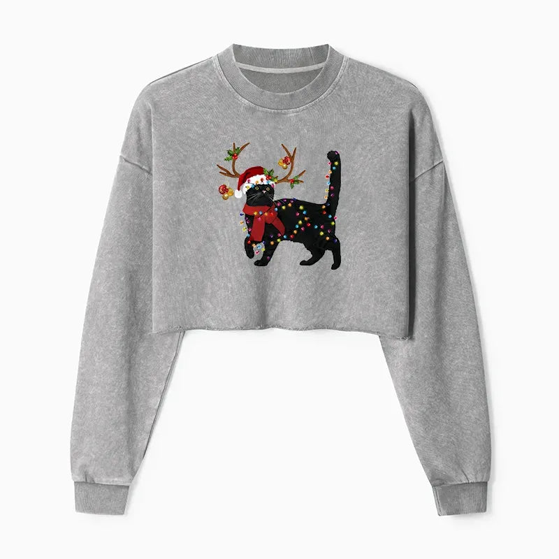 Japanese black cat crop sweatshirt