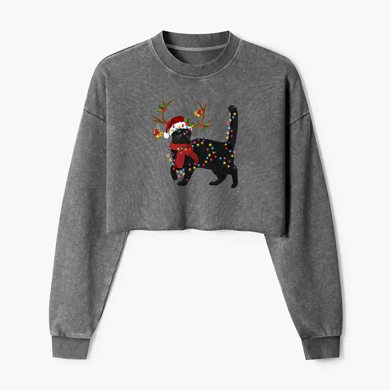 Japanese black cat crop sweatshirt