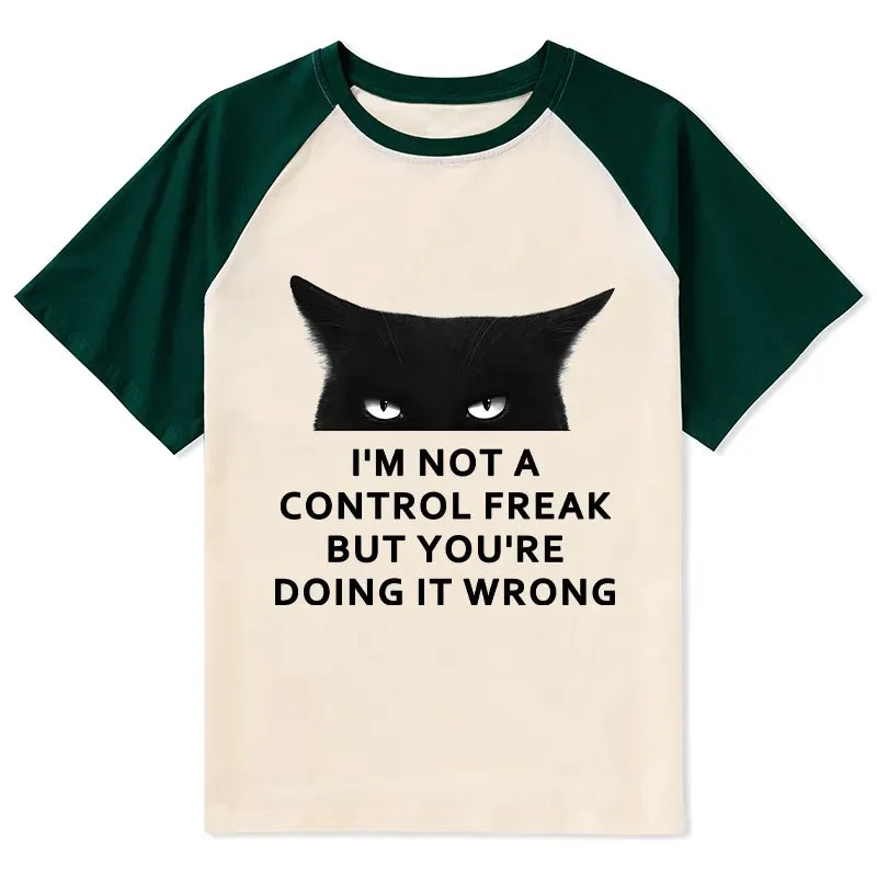 Kyoto-Lion Control Freak Funny Raglan T-shirt