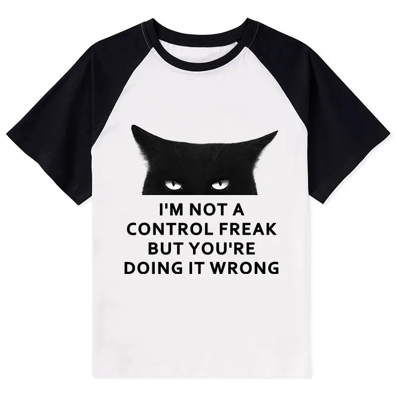 Kyoto-Lion Control Freak Funny Raglan T-shirt