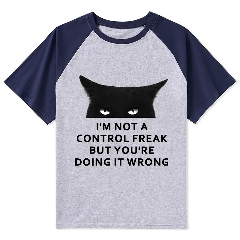 Kyoto-Lion Control Freak Funny Raglan T-shirt
