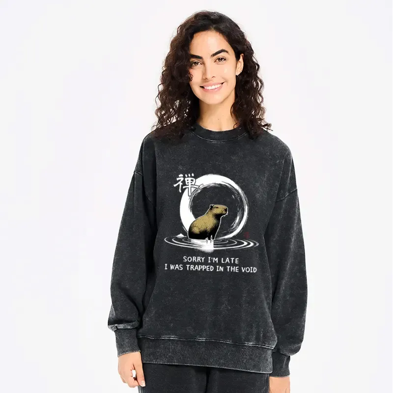 Kyoto-Lion Zen Capybara Was Trapped In The Void Washed Sweatshirt