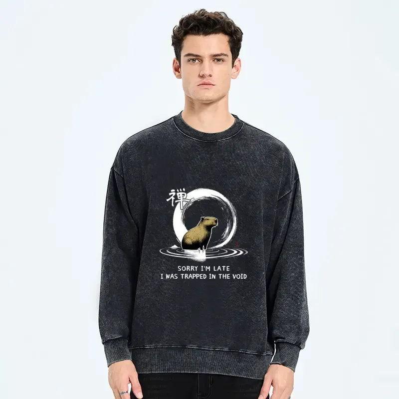 Kyoto-Lion Zen Capybara Was Trapped In The Void Washed Sweatshirt