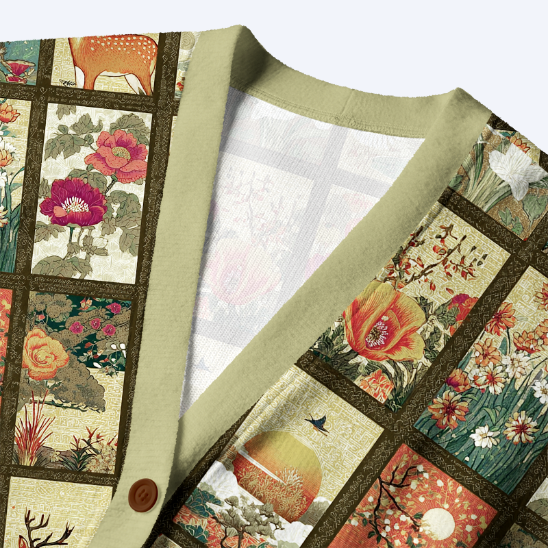 Kyoto Lion Ukiyo-e Cardigan for Summer Vacation