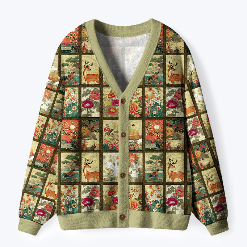 Kyoto Lion Ukiyo-e Cardigan for Summer Vacation