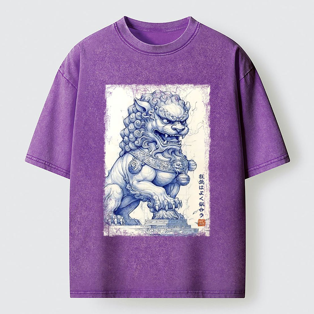 japanese ink painting lion t-shirt