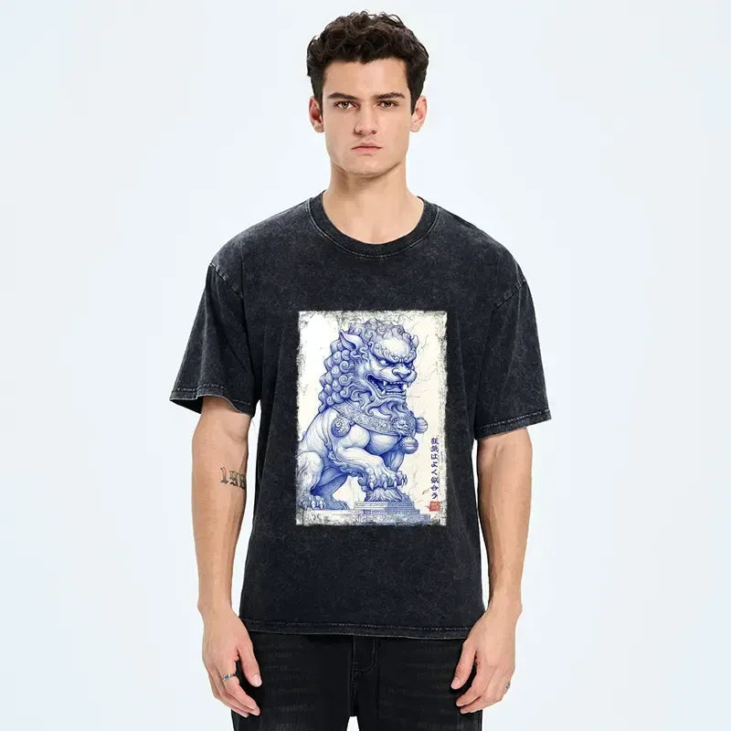 japanese ink painting lion t-shirt