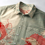 Kyoto-Lion Waves Of Lion And Koi Button-up Shirt