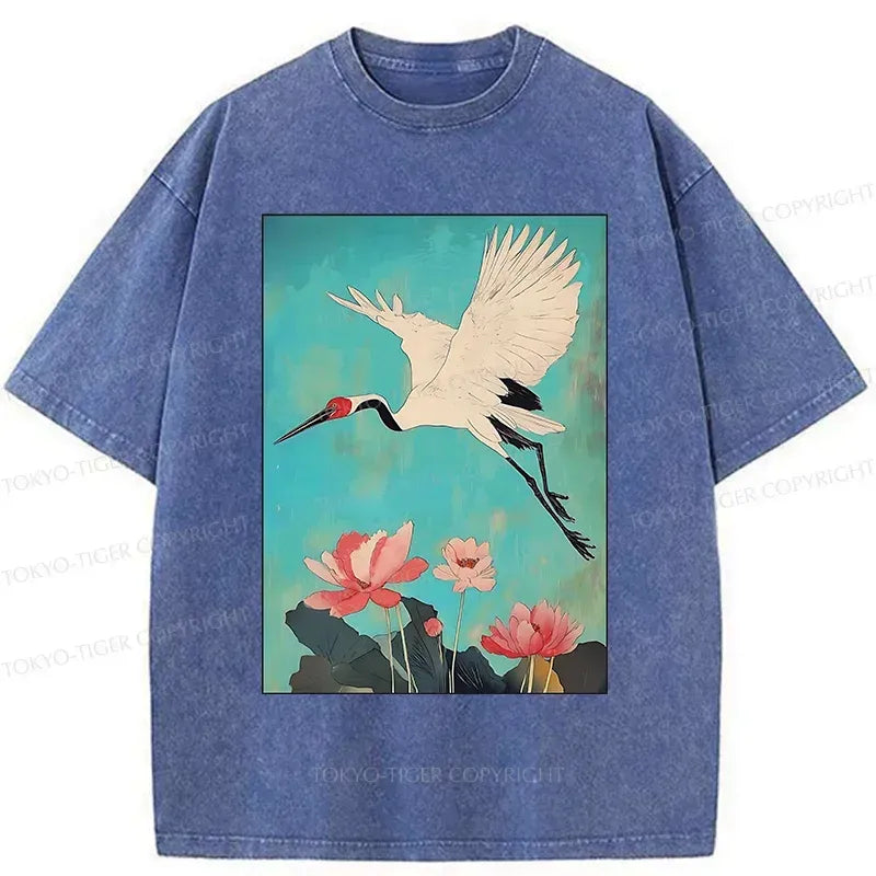 Japanese crane lotus washed t-shirt