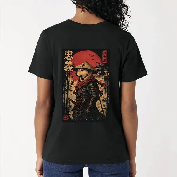 Kyoto-Lion Loyal Samurai Dog With A Sword Front Back Classic T-Shirt
