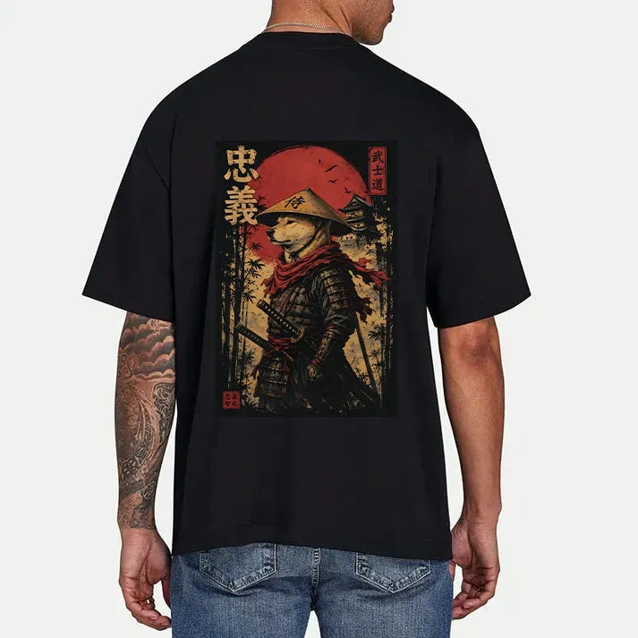 Kyoto-Lion Loyal Samurai Dog With A Sword Front Back Classic T-Shirt