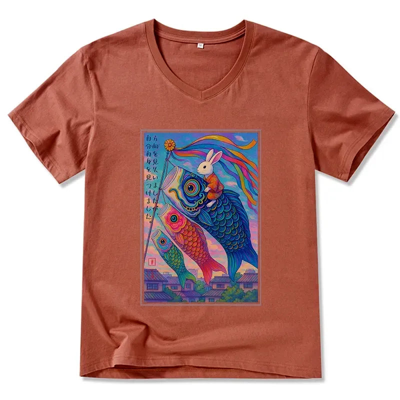 Ukiyoe Carp Streamer T-Shirt Unisex Casual