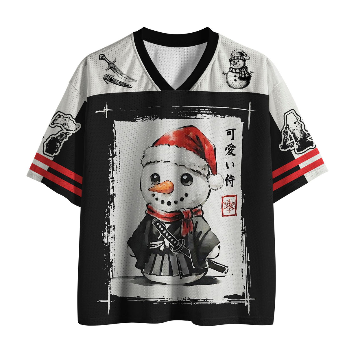 Kyoto-Lion Ink-Style Snowman Samurai Mesh Jersey
