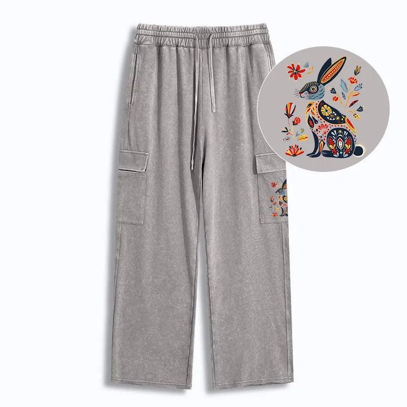 Kyoto-Lion Folk Hare Bloom Washed Utility Sweatpants
