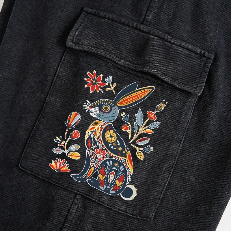 Kyoto-Lion Folk Hare Bloom Washed Utility Sweatpants