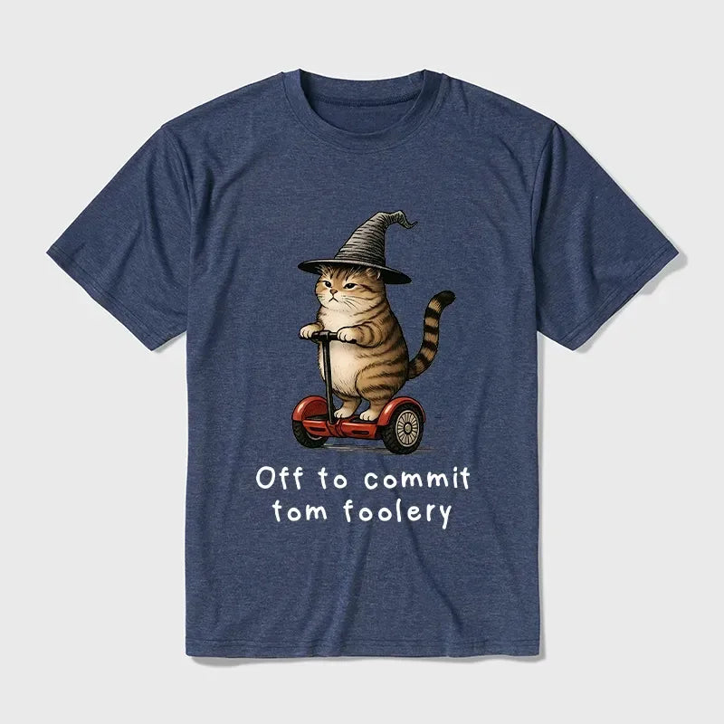 Kyoto-Lion Orange Cat Riding Segway-style Cotton Blend T-Shirt
