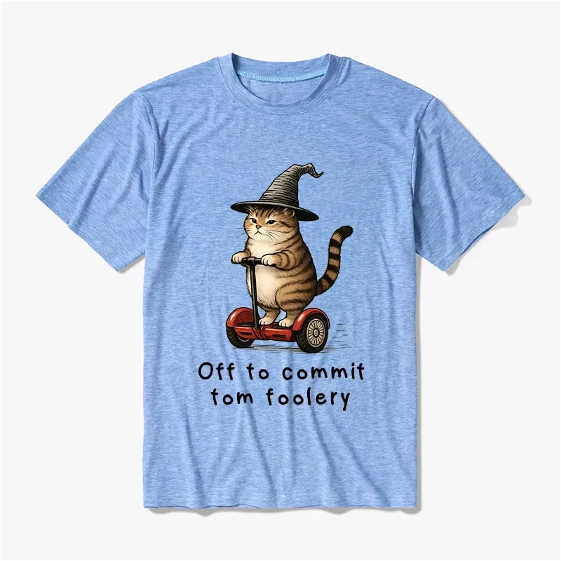 Kyoto-Lion Orange Cat Riding Segway-style Cotton Blend T-Shirt