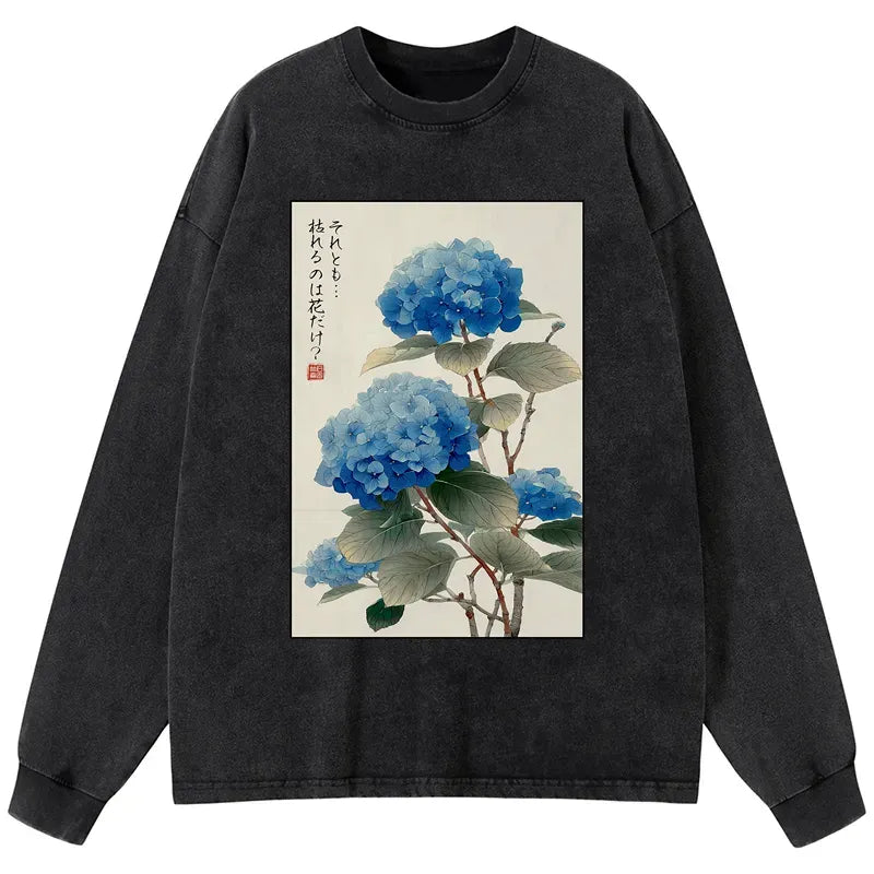 ukiyoe hydrangeas washed long sleeve tshirt
