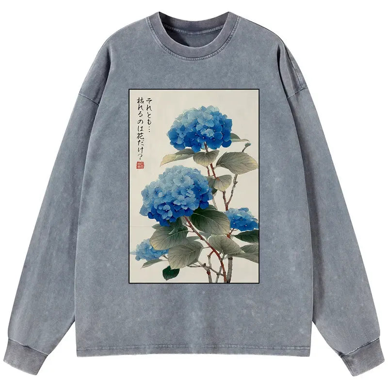 ukiyoe hydrangeas washed long sleeve tshirt