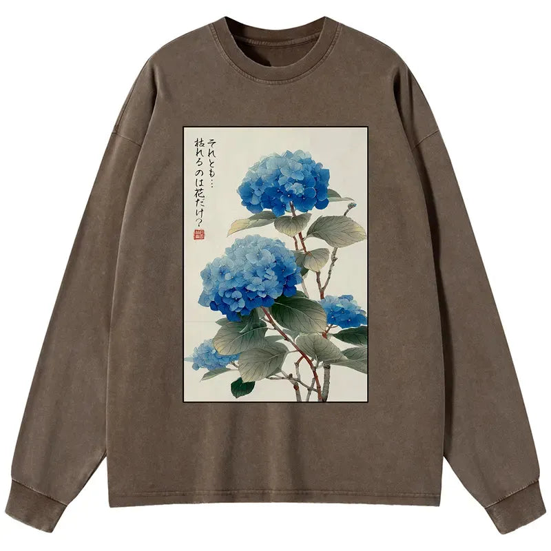 ukiyoe hydrangeas washed long sleeve tshirt