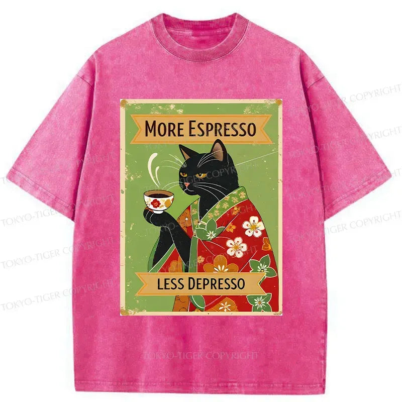 Japanese Cute Black Cat Drinking Coffee T-Shirt