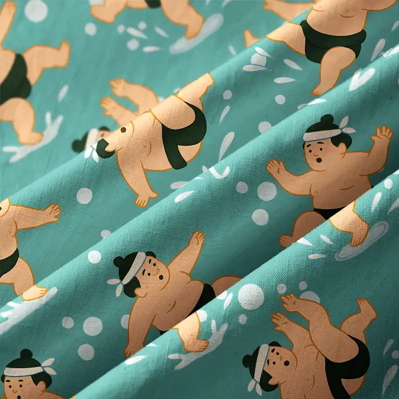 Kyoto-Lion Funny Slipping Sumo Aloha Hawaiian Shirt