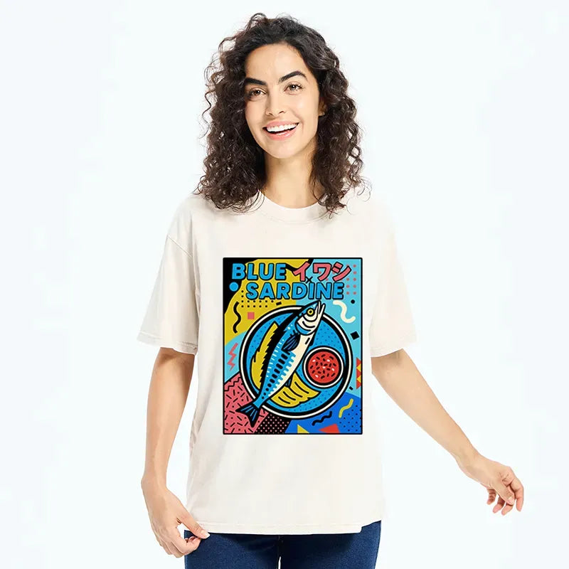 japanese sardine washed t-shirt for daily wear