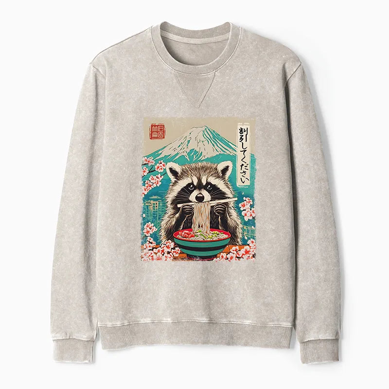 Kyoto-Lion Please Give Raccoon A Discount Washed Terry Sweatshirt