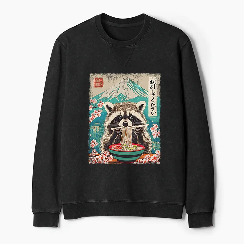 Kyoto-Lion Please Give Raccoon A Discount Washed Terry Sweatshirt