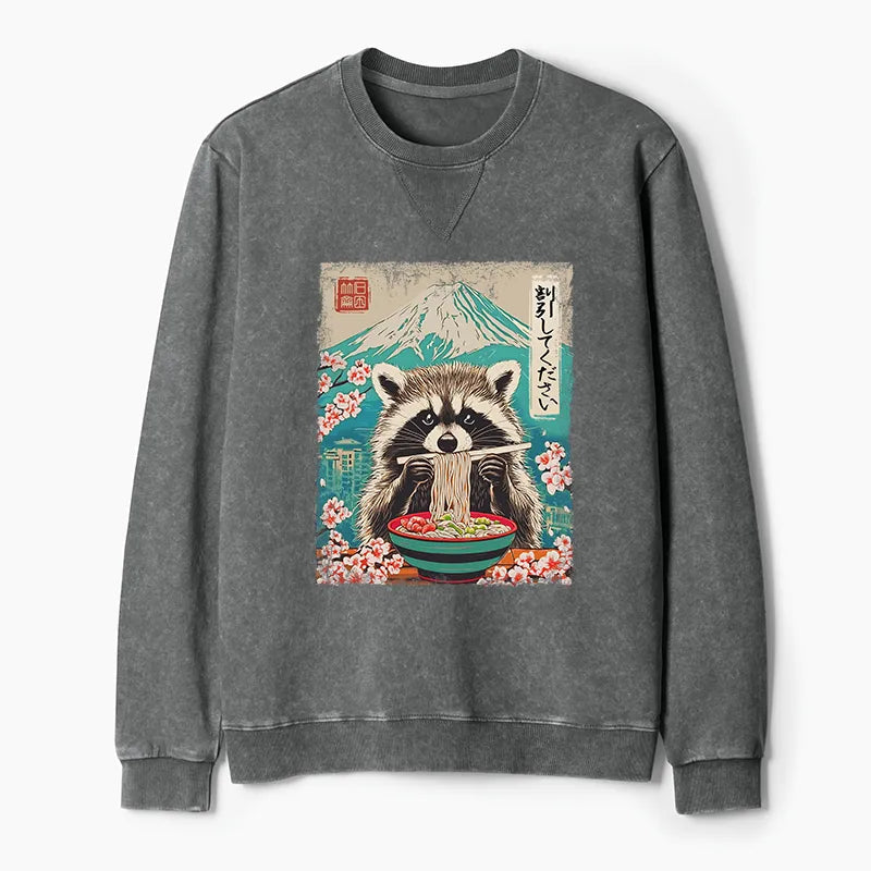 Kyoto-Lion Please Give Raccoon A Discount Washed Terry Sweatshirt