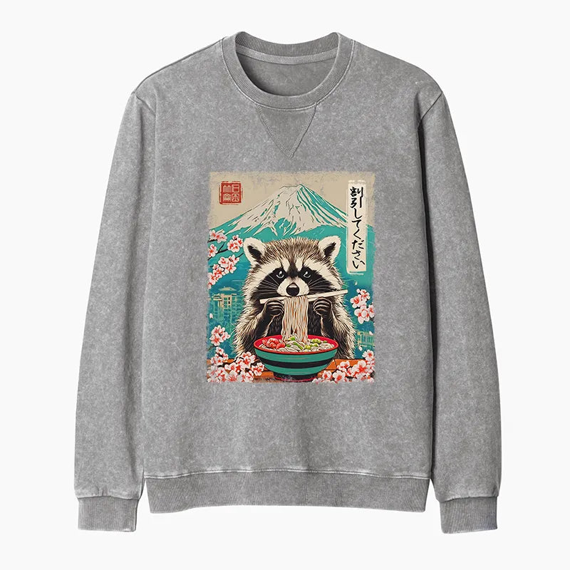 Kyoto-Lion Please Give Raccoon A Discount Washed Terry Sweatshirt
