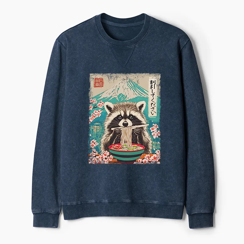 Kyoto-Lion Please Give Raccoon A Discount Washed Terry Sweatshirt