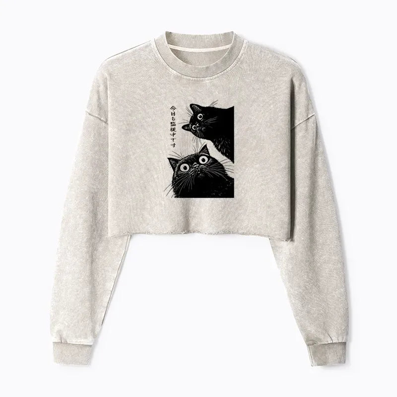 washed crop sweatshirt for women casual
