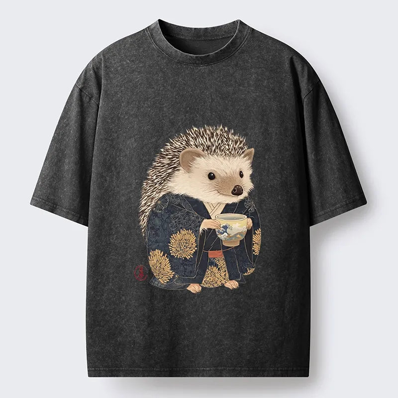 Kyoto-Lion Kimono Hedgehog Tea Washed T-shirt