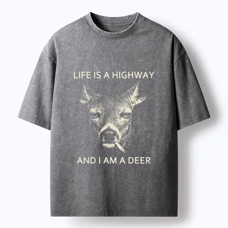 Kyoto-Lion Life Is Highway Deer Washed T-Shirt