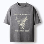 Kyoto-Lion Life Is Highway Deer Washed T-Shirt