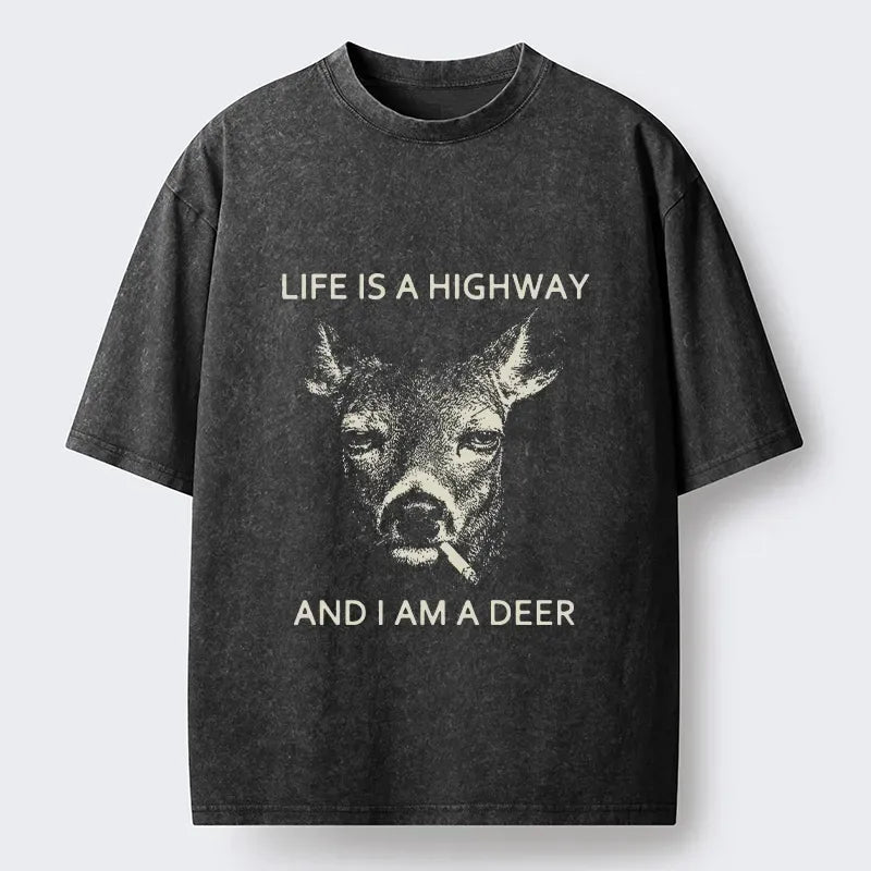 Kyoto-Lion Life Is Highway Deer Washed T-Shirt