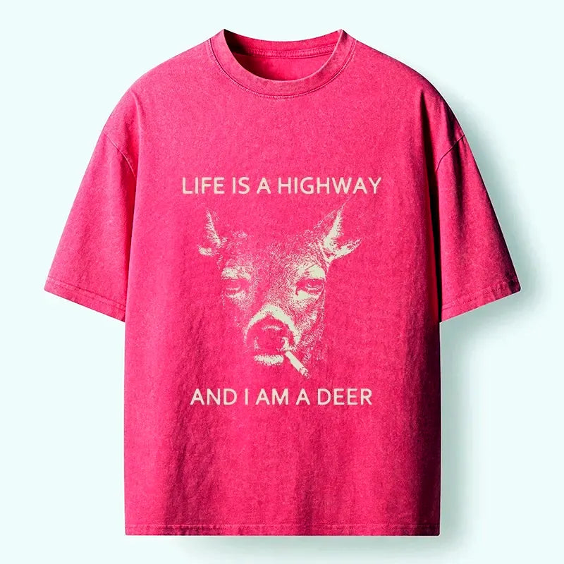 Kyoto-Lion Life Is Highway Deer Washed T-Shirt