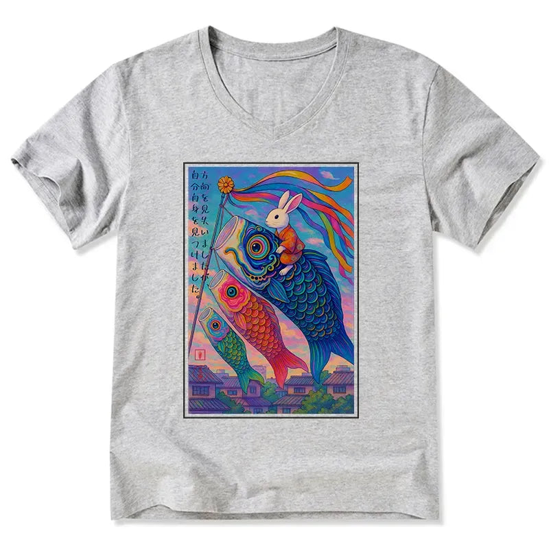 vintage rabbit v neck tee for casual daily wear
