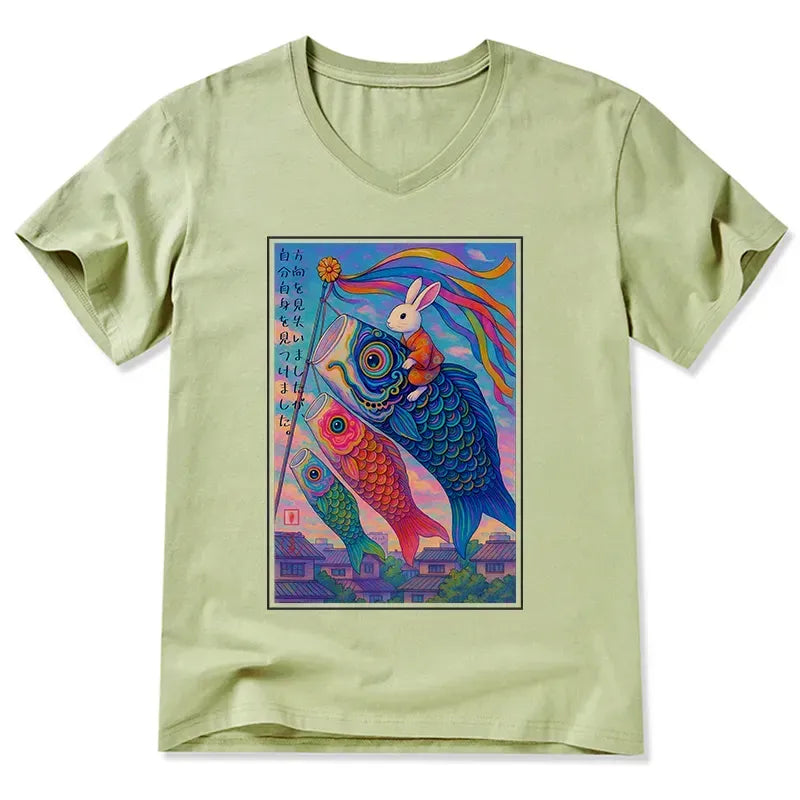 vintage rabbit v neck tee for casual daily wear