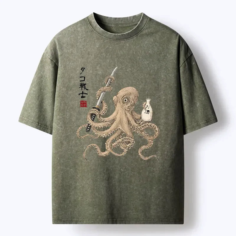 Japanese Woodblock Print Octopus T-Shirt for Daily Wear