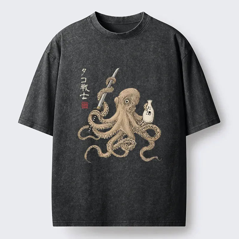 Japanese Woodblock Print Octopus T-Shirt for Daily Wear