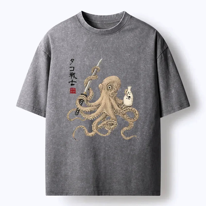 Japanese Woodblock Print Octopus T-Shirt for Daily Wear