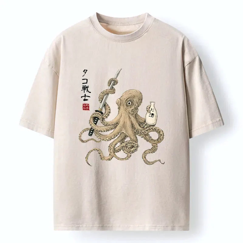 Kyoto-Lion Octopus Samurai And Sake Washed T-Shirt