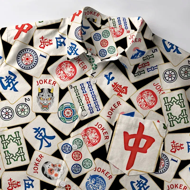 Kyoto-Lion Mahjong Tiles Button-up Shirt
