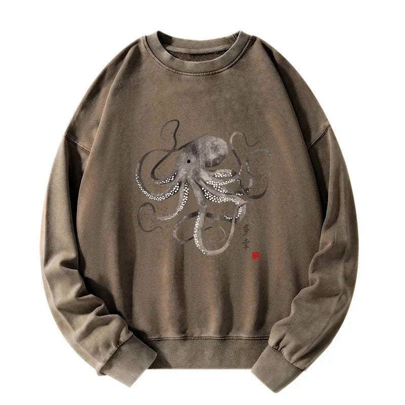 Japanese Calligraphy Octopus Washed Sweatshirt