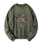Kyoto-Lion Octopus Japanese Calligraphy Washed Sweatshirt